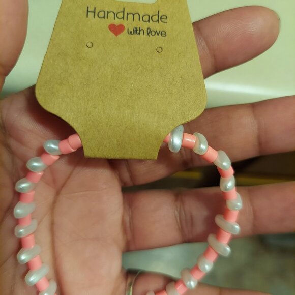 Handcrafted Pink Bracelet with White Accents - Picture 2 of 3